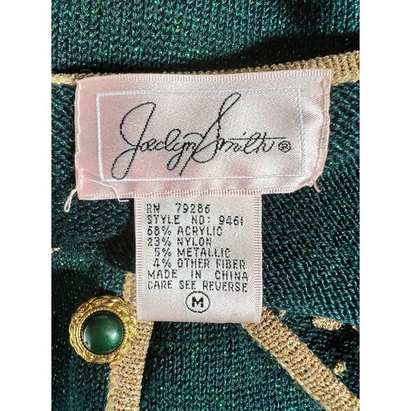 Jaclyn Smith Beaded and Embroidered Cardigan Sweater M Green, Gold Metallic Th - Picture 2 of 16